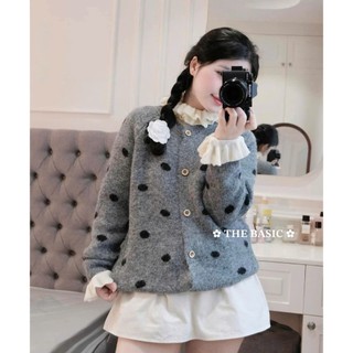 Áo Len Cardigan Dài Tay Chấm Bi Basic QCCC Cao Cấp