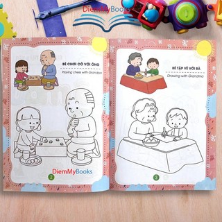 Sách- Bộ 5 Quyển Tập Tô Màu Cho Bé Mẫu Giáo Mầm Non Song Ngữ Anh Việt Các Chủ Đề Bìa Cán Bóng Từ 3-5 Tuổi