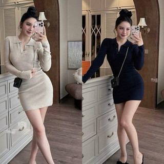 •𝙆𝙞𝙣𝙜𝙨𝙝𝙤𝙥𝙗𝙚𝙖𝙪𝙩𝙮•Váy Tăm Body Cổ Bẻ Kab QC [L51[