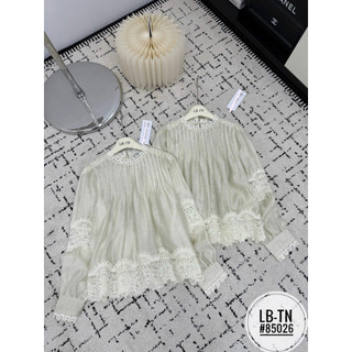 Áo sơ mi tơ dài tay pha ren li ngực dáng xuông babydoll #85026