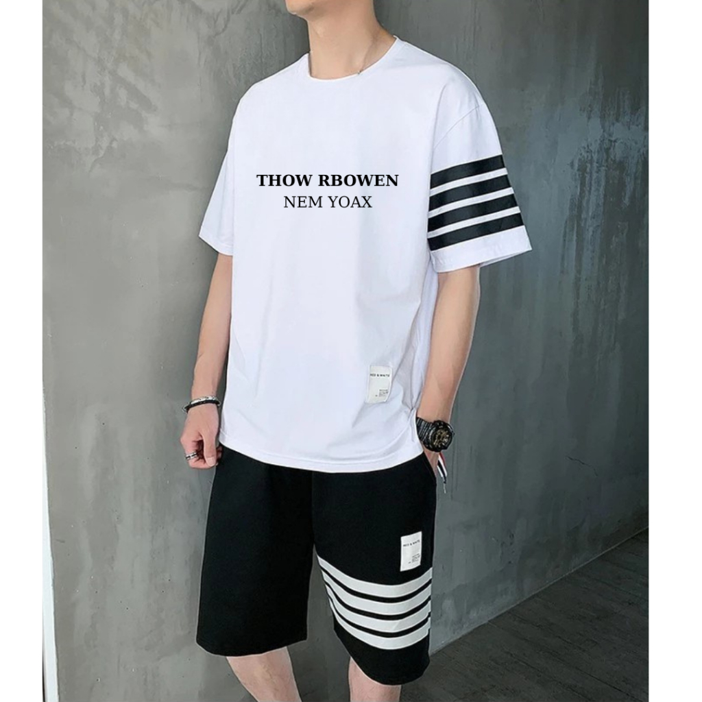 Bộ Quần Áo Thể Thao Kẻ Sọc Màu Đen ,Trắng Phong Cách Hàn Quốc Thời Trang - unisex K1