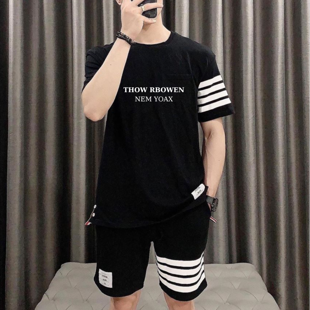 Bộ quần áo thể thao nam nữ in chữ THOW PHỐI SỌC , sét đồ ngắn mùa hè tập GYM rất đẹp vải thun mè K1