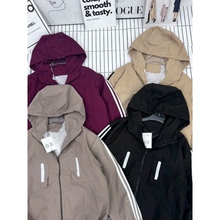 Áo khoác gió Nữ Lót lụa hàng free size viền thể thao mũ liền có túi trong <62kg<1m62, hàng thiết kế shop Long