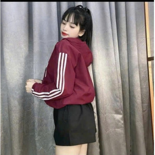 Áo khoác gió Nữ Lót lụa hàng free size viền thể thao mũ liền có túi trong <62kg<1m62, hàng thiết kế shop Long