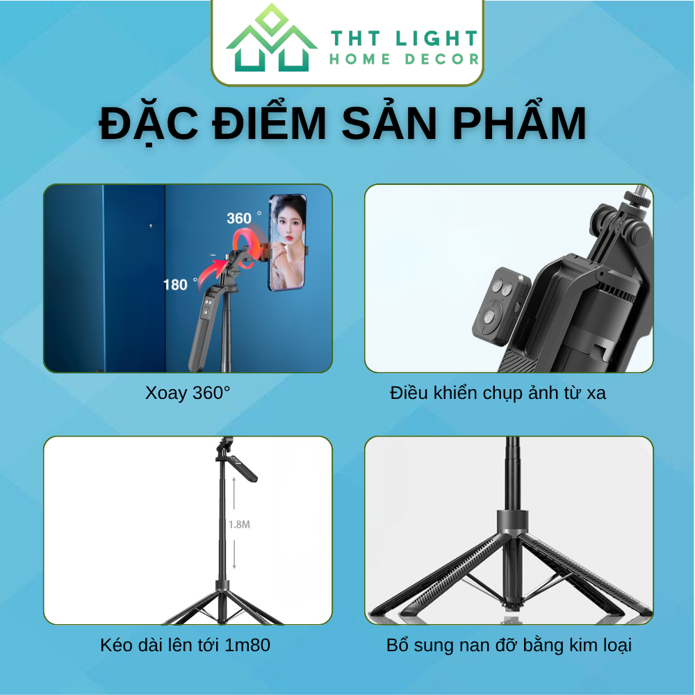 Gậy Tripod A14 Cao Cấp CHILNEXX Có Gimbal Chống Rung Gậy Selfie 4 Chân, Gắn Máy Ảnh Livestream, Quay Video Ổn Định