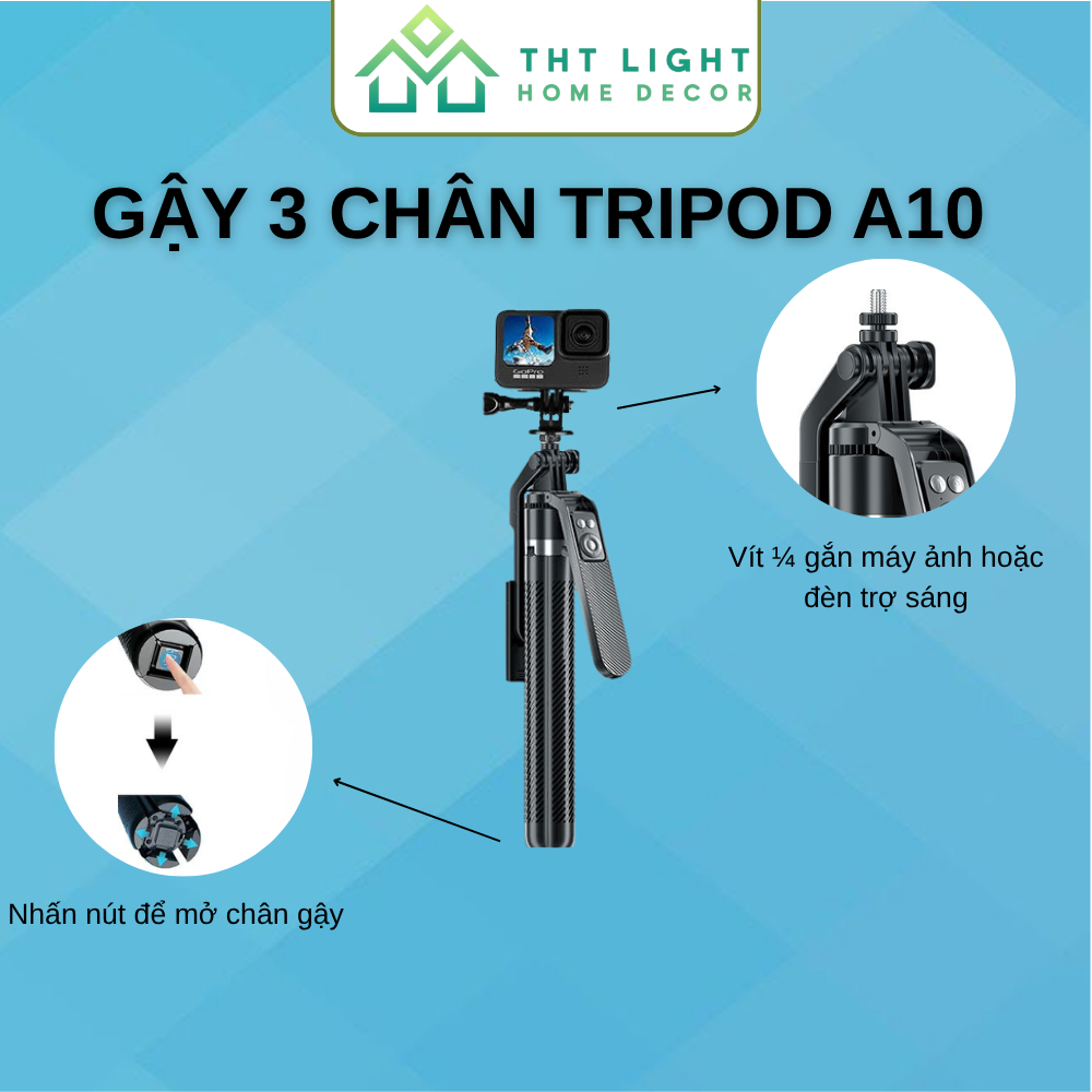 Gậy Tripod A14 Cao Cấp CHILNEXX Có Gimbal Chống Rung Gậy Selfie 4 Chân, Gắn Máy Ảnh Livestream, Quay Video Ổn Định