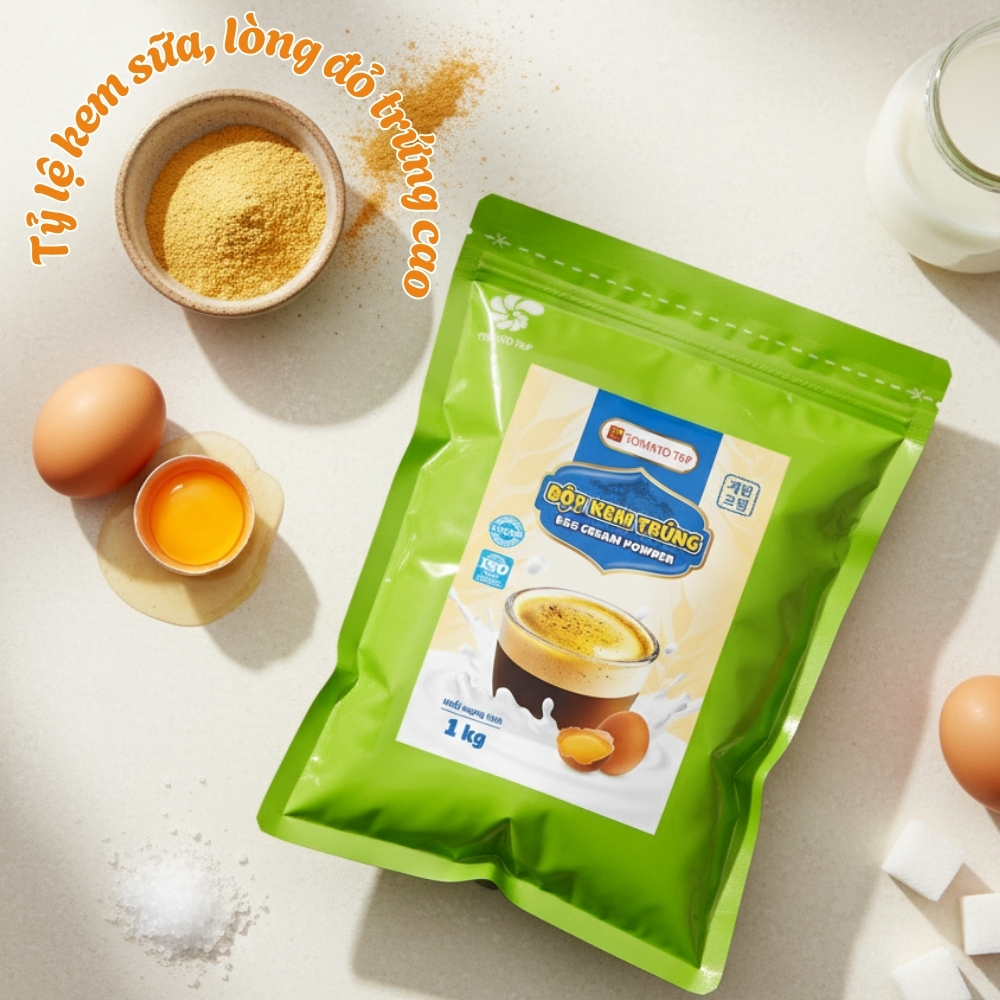 Bột Kem Trứng Gói 1Kg Tomato T&P Kem Cà Phê Kem Trứng, Trà Sữa Kem Trứng, Bột Foam Trà Sữa- KT10
