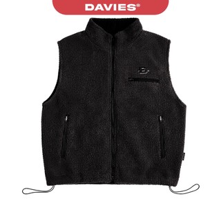 Áo gile lông nam nữ khoác ngoài DAVIES cổ trụ phối khóa kéo 2 đầu có lót dù màu đen Fleece Zip-Up Vest | D-AK20-D