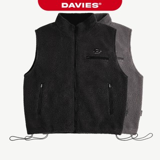 Áo gile lông nam nữ khoác ngoài DAVIES cổ trụ phối khóa kéo 2 đầu có lót dù màu đen, xám Fleece Zip-Up Vest | D-AK20