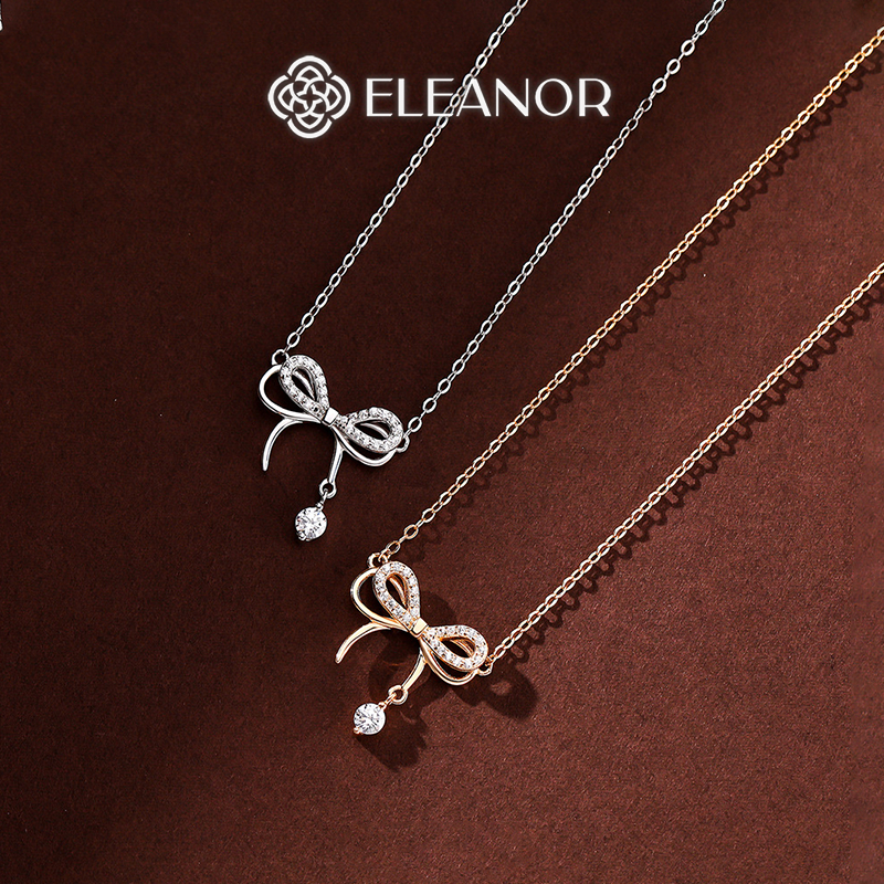 Dây chuyền bạc nữ Eleanor Accessories hình nơ đính đá vòng cổ bạc 925 phụ kiện trang sức 6800