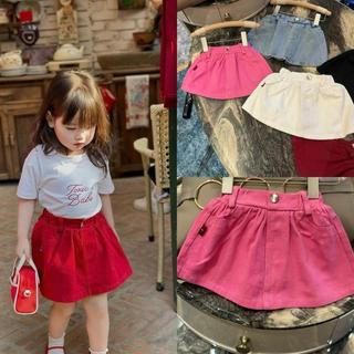 S322-[VÁY QUẦN BÁN LẺ][tomnaukid] Set áo thun chữ Toscic Bab.e phối chân váy jean cho bé gái - Size 8-30Kg