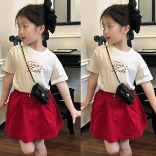 S322-[VÁY QUẦN BÁN LẺ][tomnaukid] Set áo thun chữ Toscic Bab.e phối chân váy jean cho bé gái - Size 8-30Kg
