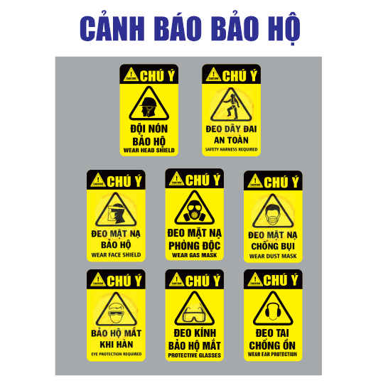 Tem Cảnh báo máy móc. Decal PHẢN QUANG. Cẩn thận kẹt tay dập chân An toàn cơ khí, nhà xưởng. Chống nước nhiều mẫu