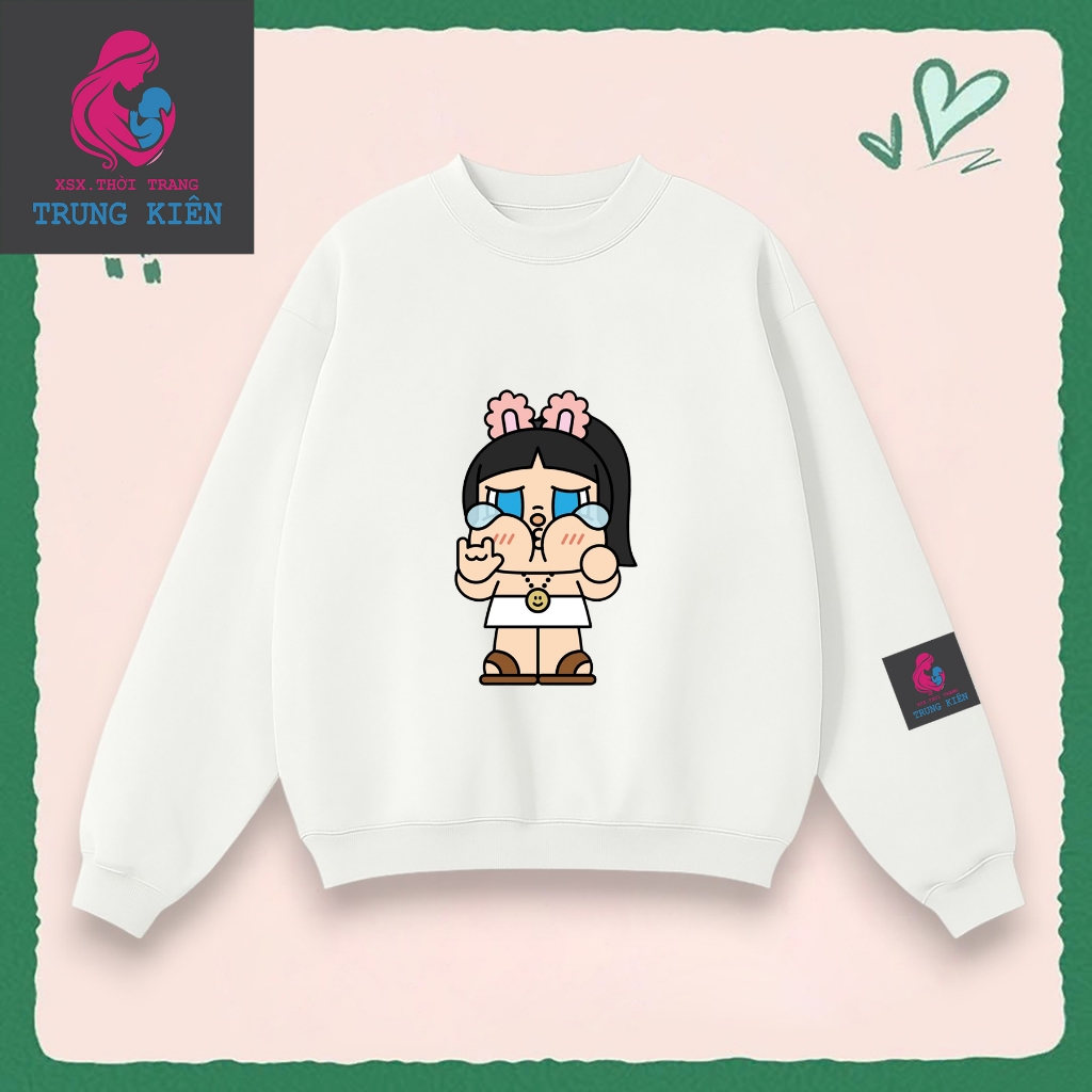 Áo Sweater Trẻ Em Nỉ Cotton Mềm Mại, Hình Cô Bé Khóc Tai Thỏ Đáng Yêu Mùa Thu Đông Ấm Áp (M 318)