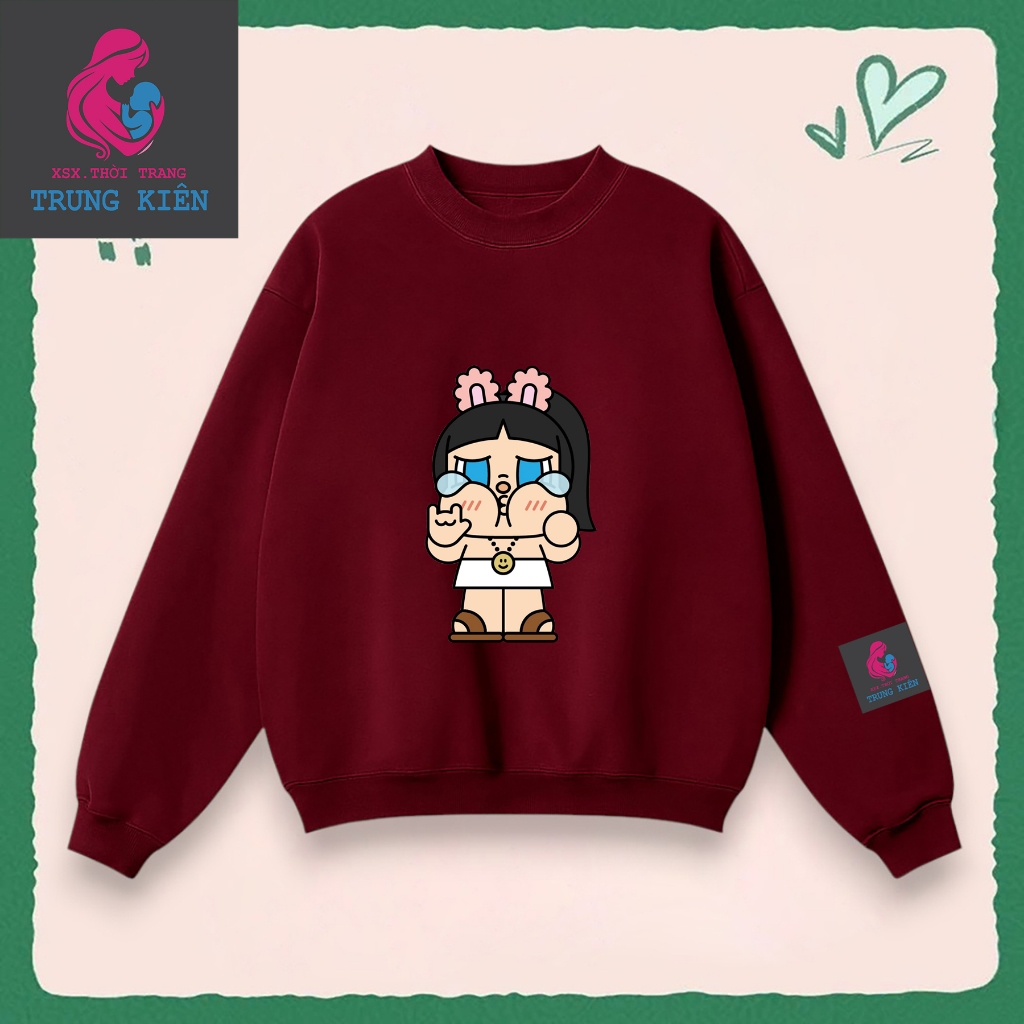 Áo Sweater Trẻ Em Nỉ Cotton Mềm Mại, Hình Cô Bé Khóc Tai Thỏ Đáng Yêu Mùa Thu Đông Ấm Áp (M 318)
