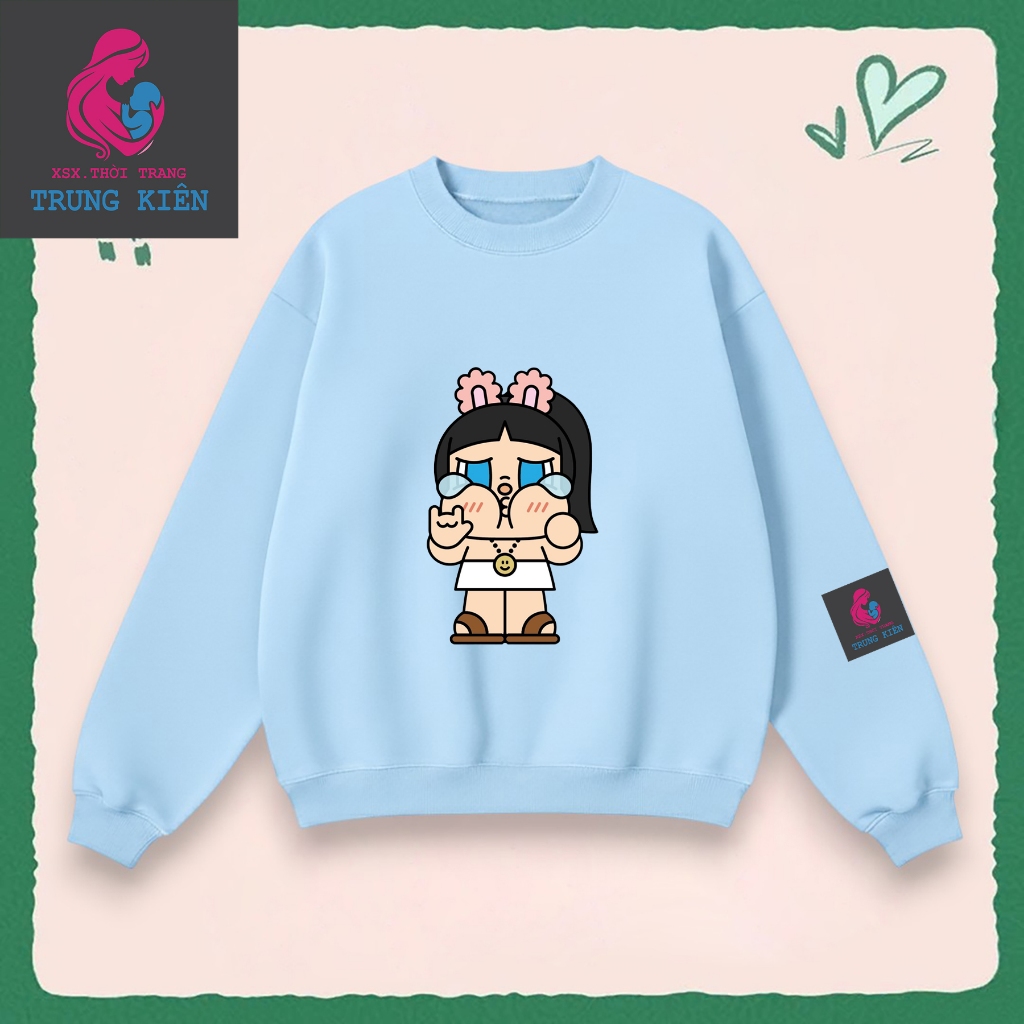 Áo Sweater Trẻ Em Nỉ Cotton Mềm Mại, Hình Cô Bé Khóc Tai Thỏ Đáng Yêu Mùa Thu Đông Ấm Áp (M 318)