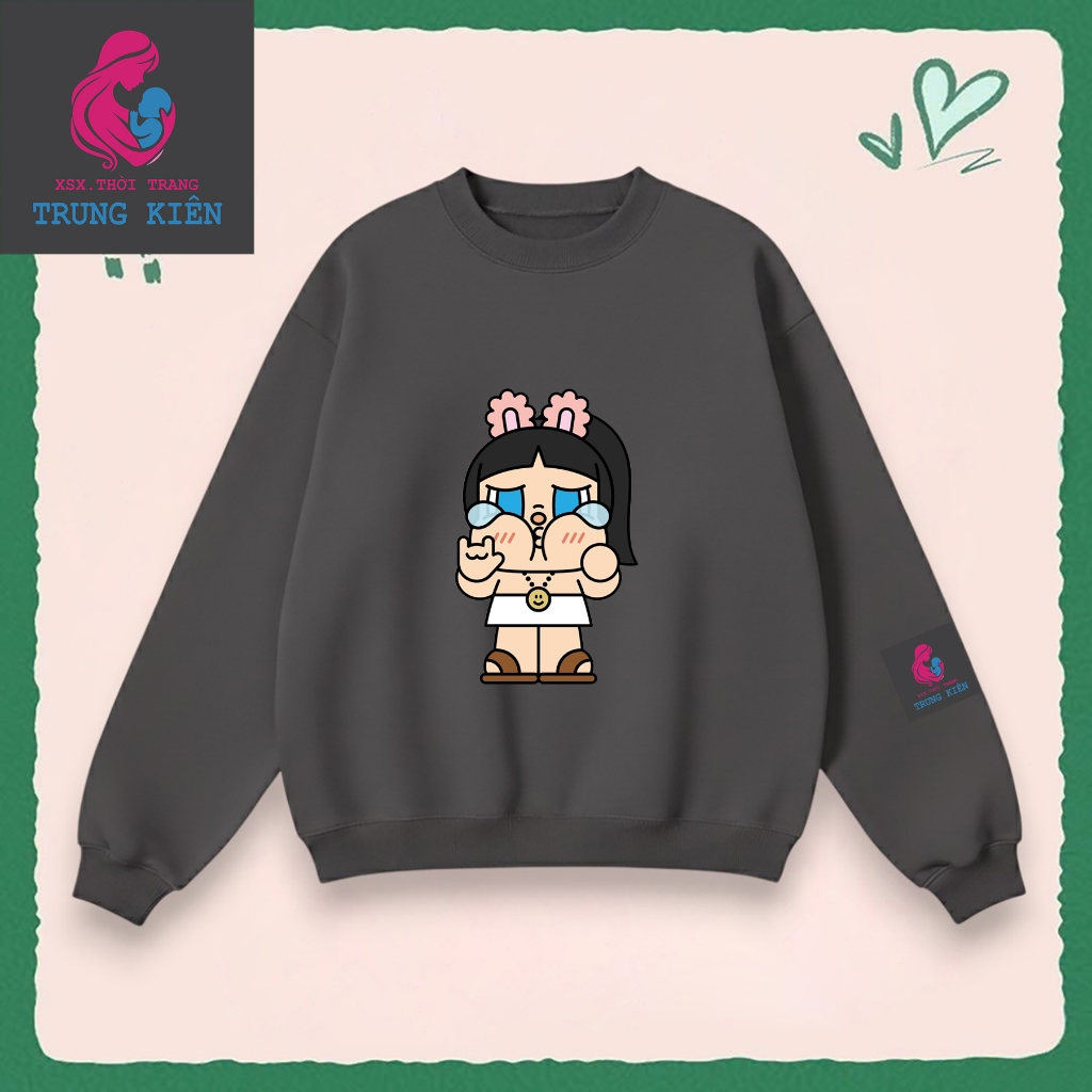 Áo Sweater Trẻ Em Nỉ Cotton Mềm Mại, Hình Cô Bé Khóc Tai Thỏ Đáng Yêu Mùa Thu Đông Ấm Áp (M 318)