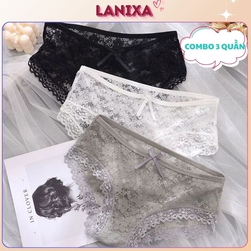 SET 5 Quần lót nữ ren cao cấp cạp vừa tôn dáng gợi cảm đáy lót 2 lớp đính nơ quyến rũ LANIXA L104