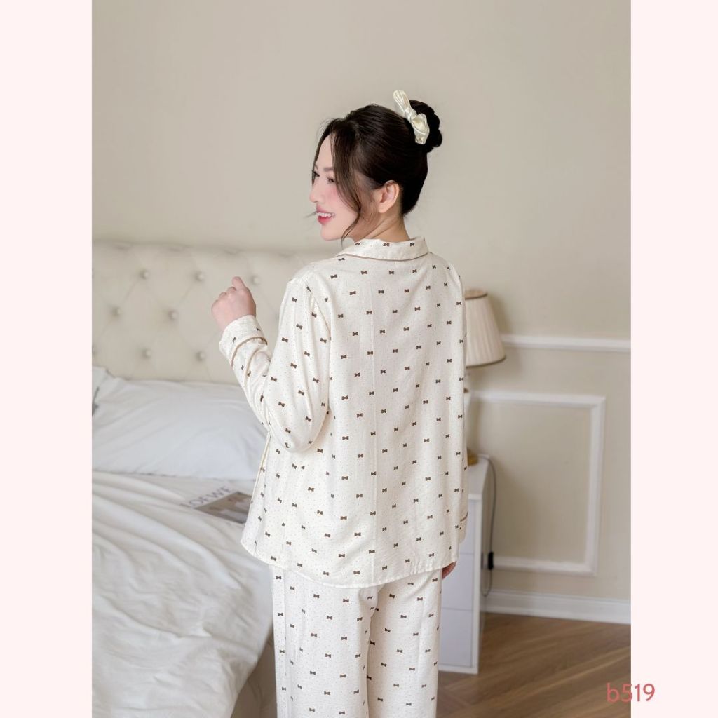 Bộ đồ bầu dài mặc nhà, kiểu cúc mở pijama basic, khóa dọc tiện lợi cho con ti tiện lợi - B519 B2MUM