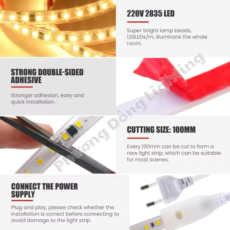 Combo Led Dán 220V 2835 120 led Kèm rắc nối Không cần đổi nguồn Trang trí tủ kệ hắt trần quấn cây Chống nước