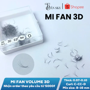 Mi fan 3D Dày 0.07-0.10, Cong C-CC-D, size 8-16mm, Lông Mi Nhân Tạo, Dụng cụ nối mi TUẤN SKY