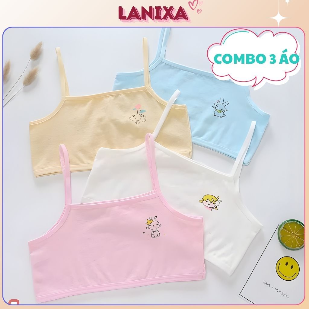 COMBO 3 Áo lá học sinh bé gái tuổi dậy thì dây mảnh họa tiết in hoạt hình dễ thương LANIXA B402