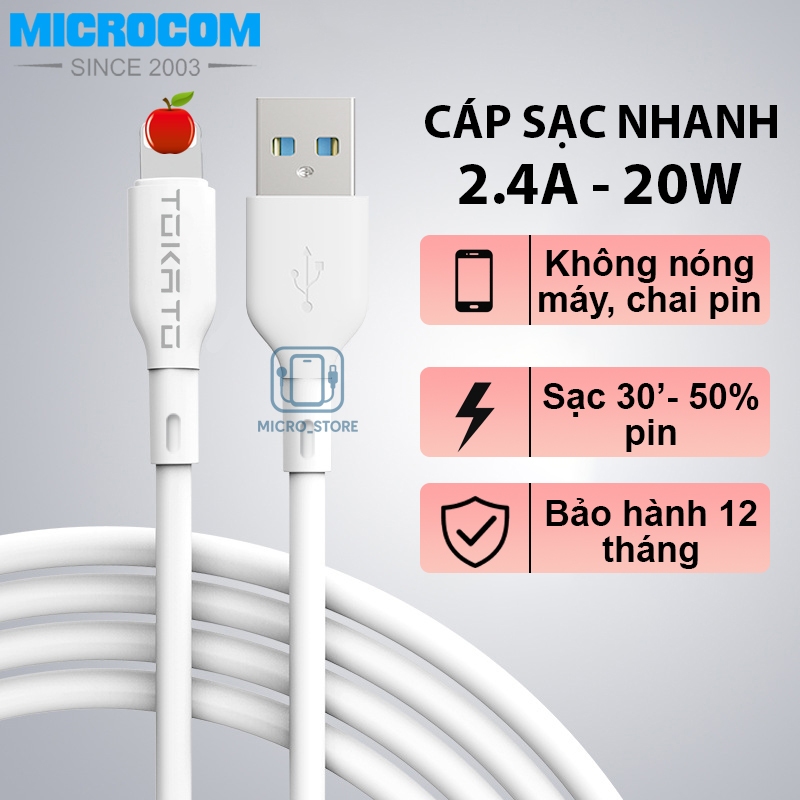 Dây Cáp Sạc Nhanh USB PHONE 20W chính hãng Microcom chống đứt gãy, cháy ...