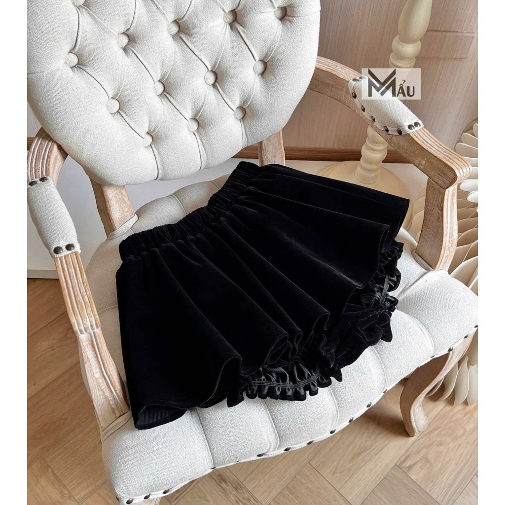 Chân váy nhung xếp li bồng mix đồ cực xinh