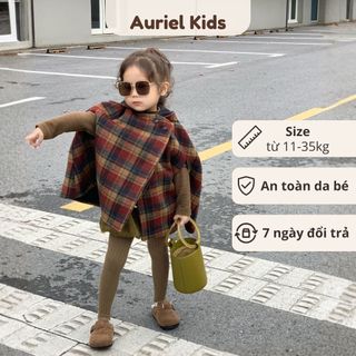 Áo Khoác Bé Gái, Áo Choàng Thu Đông Bé Gái  Thiết Kế Kẻ Caro Đáng Yêu Chất Liệu Nỉ Ấm Áp