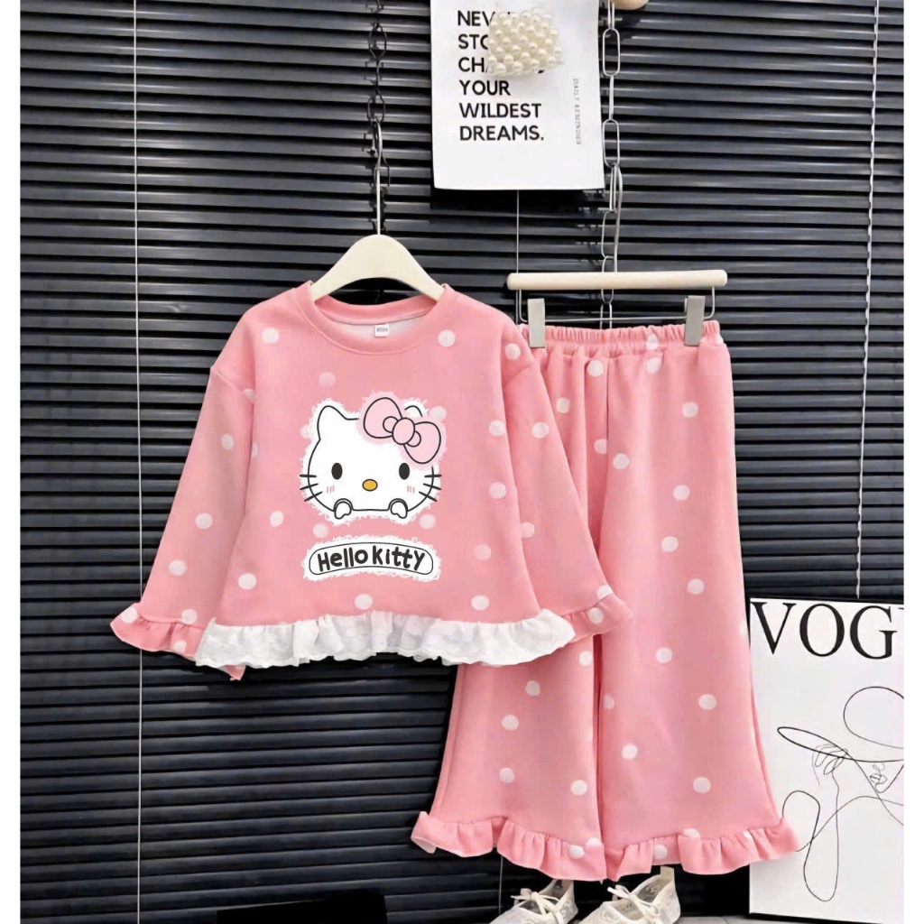 BỘ Bé Gái Mẫu Chuột Mickey Ren  Chấm Bi Chất Da Cá Thu Đông SZ 9 - 37 KG Quần Áo Bé Gái Thu Đông - Bộ