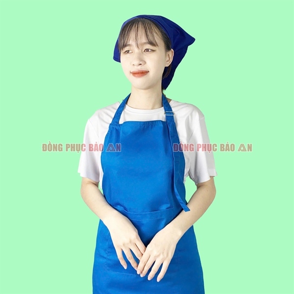 Mẫu tạp dề dài màu xanh ya KAKI làm đồng phục nhân viên phục vụ quán cafe - nhà hàng - trà sữa