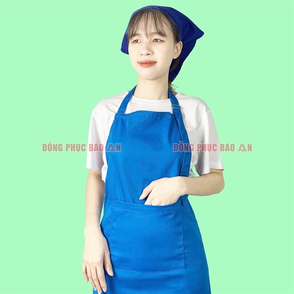 Mẫu tạp dề dài màu xanh ya KAKI làm đồng phục nhân viên phục vụ quán cafe - nhà hàng - trà sữa