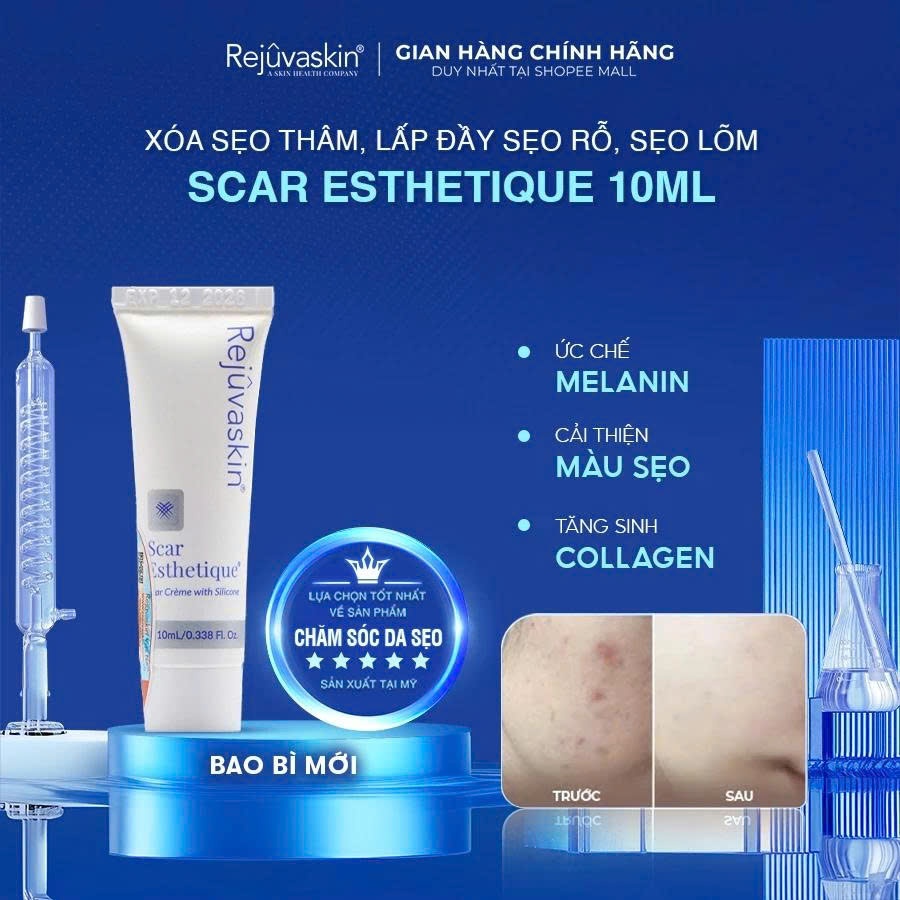 Kem Xóa Sạch Sẹo Thâm Rejuvaskin, lấp đầy Sẹo Rỗ, Sẹo Lõm Scar Esthetique 10ml