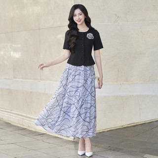 [LAMER X VÕ HÀ LINH] Chân Váy Dài Nhún 3 Tầng Chân Váy Dáng Xoè 2 Lớp Chiffon LAMER O62L25Q008