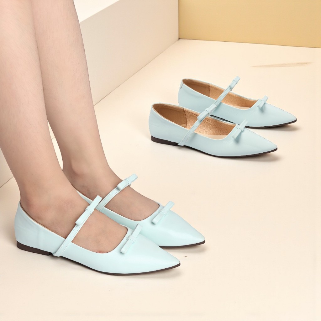 Giày Búp Bê Nữ Đế Bệt Mũi Nhọn Phối 2 Nơ Nữ Tính Thời Trang Pixie H414