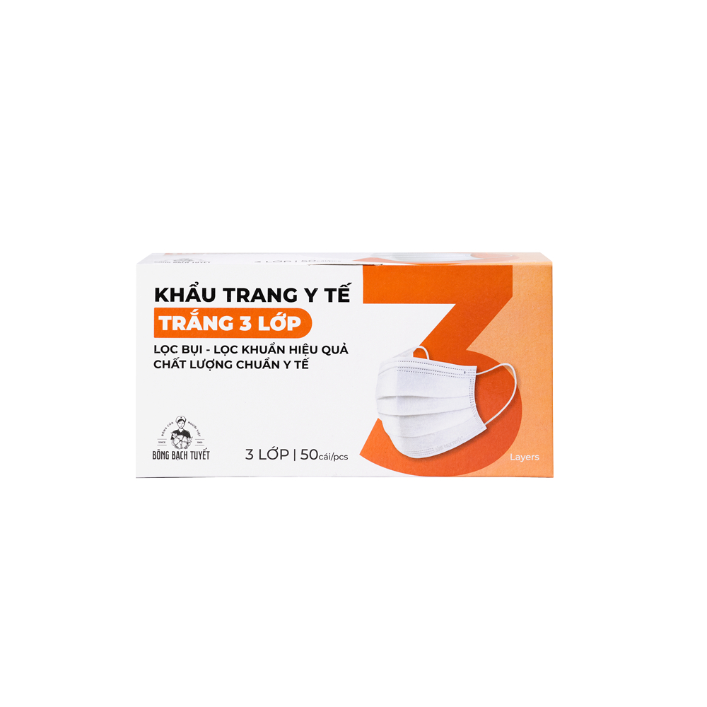 [HÀNG QUÀ TẶNG KHÔNG BÁN] Hộp Khẩu trang Bông Bạch Tuyết 3 lớp trắng (50 cái/hộp)