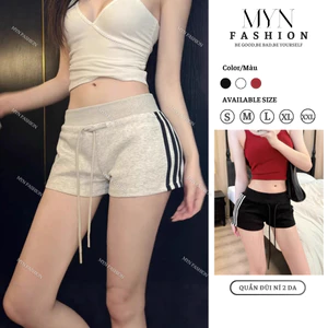 Quần Đùi Nỉ Cao Cấp Phối Sọc Trắng, Quần Đùi Nữ Cạp Chun Viền Sọc có Dây Rút Thể Thao [MYN03]