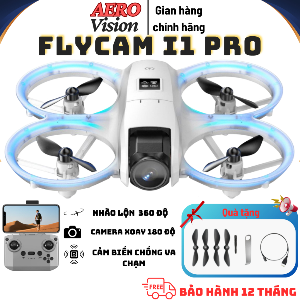 Flycam I1 Pro, camera 4K, bay ổn định, phù hợp quay du lịch và tập chơi ...