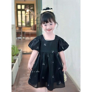 ĐẦM ĐEN XÒE HỌA TIẾT NƠ SIÊU SANG CHO BÉ GÁI 1-10Y | ANHMYBABY