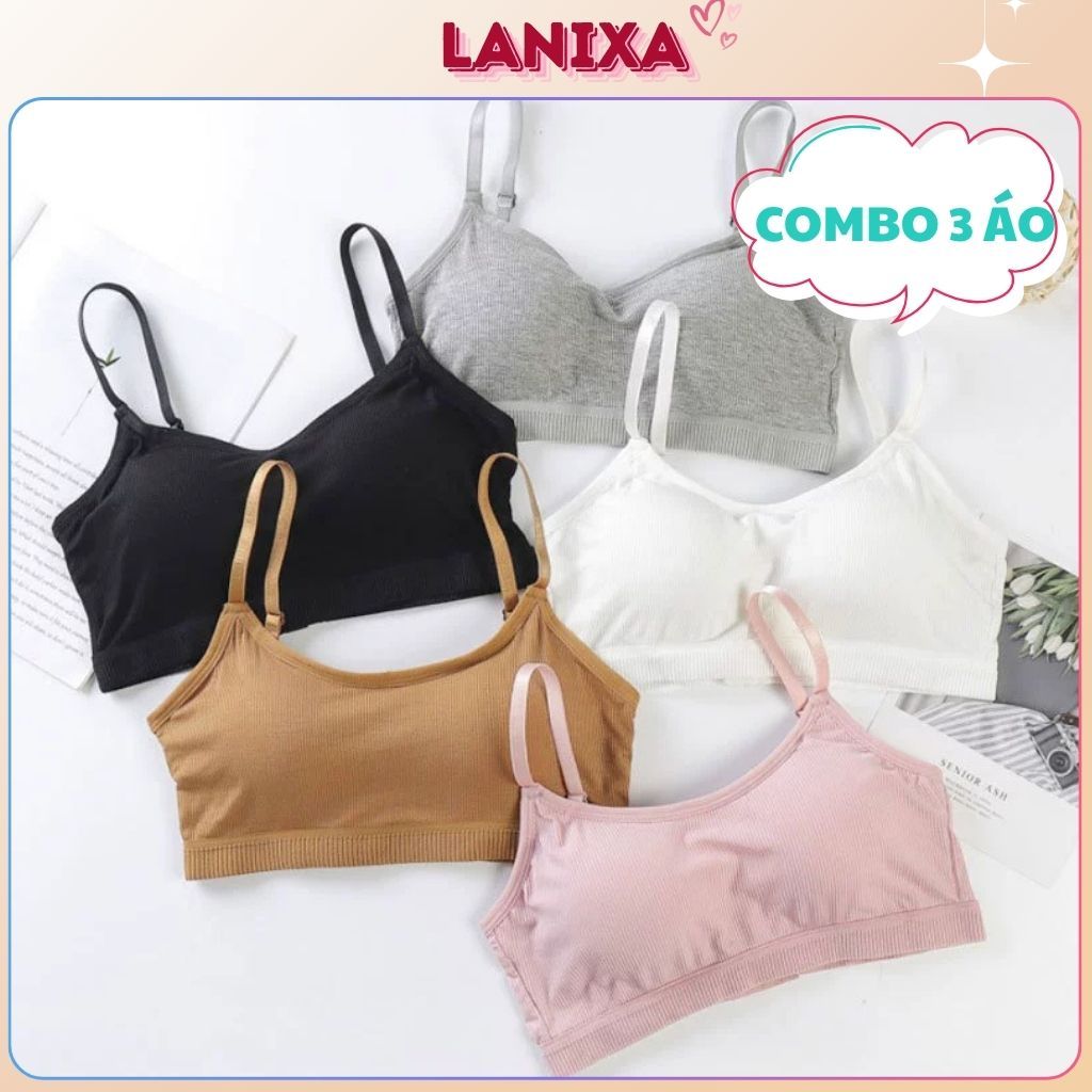 SET 4 Áo bra nữ cotton thun đệm mút bàn tay ôm ngực dây áo có thể điều chỉnh tăng giảm LANIXA B727