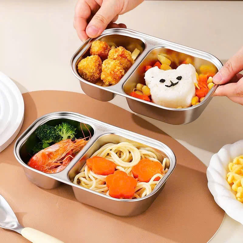 Khay Cơm Inox Cao Cấp, Khay Ăn Dặm Cho Bé, Khay Inox An Toàn Sức Khỏe