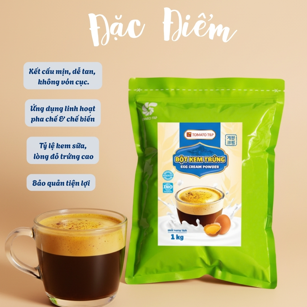 Bột Kem Trứng Gói 1Kg Tomato T&P Kem Cà Phê Kem Trứng, Trà Sữa Kem Trứng, Bột Foam Trà Sữa- KT10