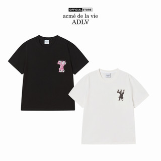 Áo thun nữ ADLV Fuzzy Font Rabbit dáng standard màu đen/kem - Hàng chính hãng