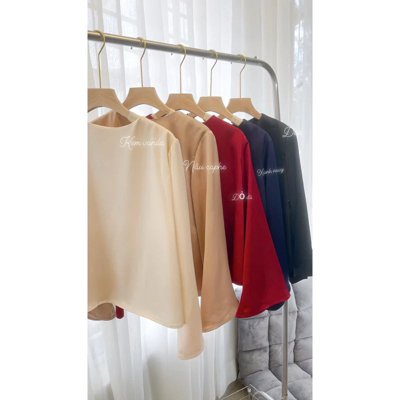[Peinn]ÁO LỤA SATIN Ý CỔ TRÒN TAY DÀI SIÊU SANG NHIỀU MÀU PHONG CÁCH SANG CHẢNH DỄ MIX ĐỒ