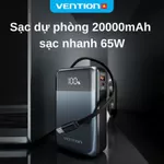 Sạc Dự Phòng 65W Vention 20000mAh, Hỗ Trợ Sạc Nhanh PD, Tích Hợp Cáp Sạc Type-C, Màn Hình LED Dùng Cho Điện Thoại Laptop — ảnh 2