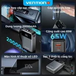 Sạc Dự Phòng 65W Vention 20000mAh, Hỗ Trợ Sạc Nhanh PD, Tích Hợp Cáp Sạc Type-C, Màn Hình LED Dùng Cho Điện Thoại Laptop — ảnh 3