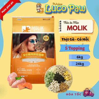 Hạt cho mèo  [ 6kg-24kg ] MOLIK Topping - Hỗ trợ tiêu hóa, chăm sóc da,dưỡng lông, giảm mùi hôi phân