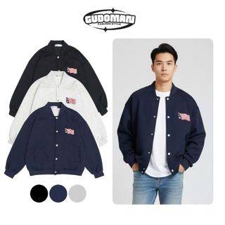 Áo Khoác Bomber Nam Nữ Cúc Bấm Chất Nỉ 2 Da Dáng Thể Thao Thêu Cờ K05