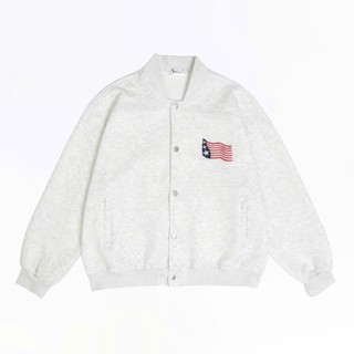 Áo Khoác Bomber Nam Nữ Cúc Bấm Chất Nỉ 2 Da Dáng Thể Thao Thêu Cờ K05