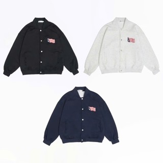 Áo Khoác Bomber Nam Nữ Cúc Bấm Chất Nỉ 2 Da Dáng Thể Thao Thêu Cờ K05